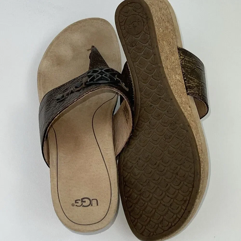 UGG Bronze Sandles Cork Wedge Bronze Size 10 USA
